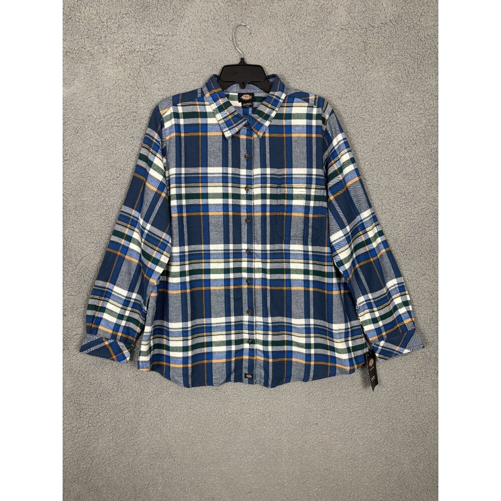 Dickies Women's Plus Long Sleeve Plaid Flannel Shirt 1X Dark Denim New WIth Tags